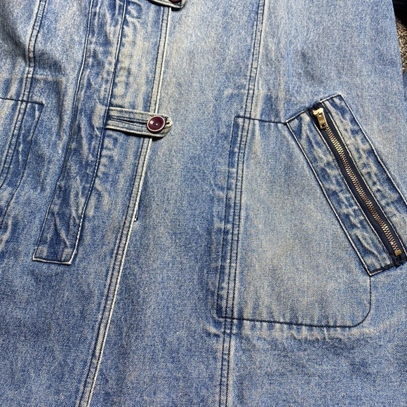 Vintage Gloria Long Denim Lab Jean Jacket Size Medium 80s - Picture 9 of 15